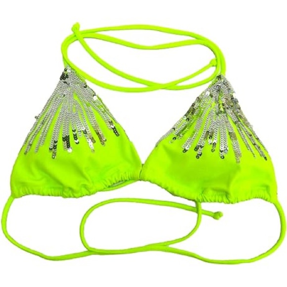 VS Neon Green Sequin Bikini Top